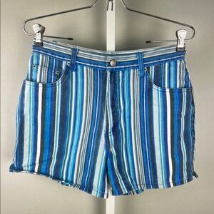 Striped Blue and White Denim Shorts